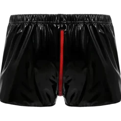 OUKU Men's Casual Shorts Faux Leather Shorts Solid Colored Comfort Soft Home Casual Clubwear Sexy Wetlook Black