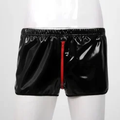OUKU Men's Casual Shorts Faux Leather Shorts Solid Colored Comfort Soft Home Casual Clubwear Sexy Wetlook Black