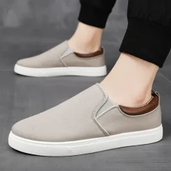 Outlet OUKU Men's Casual Slip-On Canvas Shoes – Lightweight Breathable Loafers for Daily Wear, Travel, and Outdoor Activities Gray