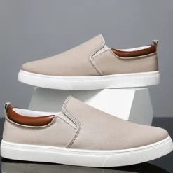 Outlet OUKU Men's Casual Slip-On Canvas Shoes – Lightweight Breathable Loafers for Daily Wear, Travel, and Outdoor Activities Gray