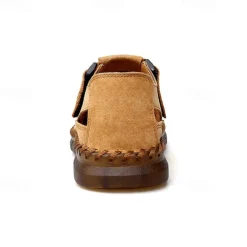 New OUKU Men's Casual Tan Suede Sandals with Adjustable Velcro Strap, Breathable Design and Comfortable Sole – Perfect for Outdoor, Beach and Summer Activities