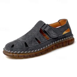 New OUKU Men's Casual Tan Suede Sandals with Adjustable Velcro Strap, Breathable Design and Comfortable Sole – Perfect for Outdoor, Beach and Summer Activities
