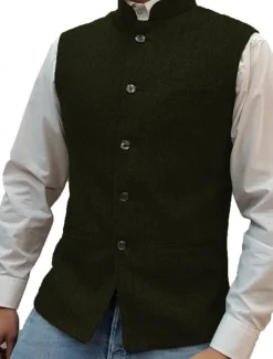 Best OUKU Men's Casual Vest Solid Color Tailored Fit Single Breasted Five-buttons Silver Black Dark Navy 2023