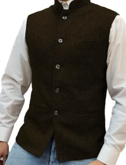 Best OUKU Men's Casual Vest Solid Color Tailored Fit Single Breasted Five-buttons Silver Black Dark Navy 2023