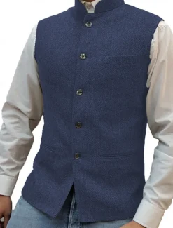Best OUKU Men's Casual Vest Solid Color Tailored Fit Single Breasted Five-buttons Silver Black Dark Navy 2023