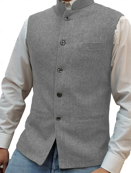 Best OUKU Men's Casual Vest Solid Color Tailored Fit Single Breasted Five-buttons Silver Black Dark Navy 2023