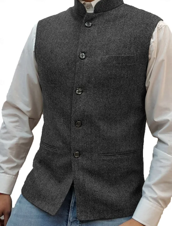 Best OUKU Men's Casual Vest Solid Color Tailored Fit Single Breasted Five-buttons Silver Black Dark Navy 2023