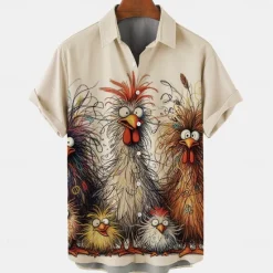 Best OUKU Men's Cat Casual Shirt Button Up Shirt Short Sleeve Fashion Casual Casual Summer Spring Turndown Button Up Red Blue