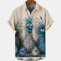 Best OUKU Men's Cat Casual Shirt Button Up Shirt Short Sleeve Fashion Casual Casual Summer Spring Turndown Button Up Red Blue