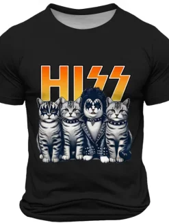 Best OUKU Men's Cat Music Funny T Shirt Short Sleeve T shirt 3D Print Crew Neck Shirt Fashion Daily Street Daily Black Yellow Blue Summer Spring Clothing Apparel S M L XL XXL XXXL