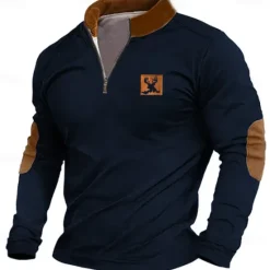 New OUKU Men's Cattle Sweatshirt Zip Sweatshirt Long Sleeve Sweatshirt Quarter Zip Daily Basic Print Sports Outdoor Travel Zip Up Spring & Fall