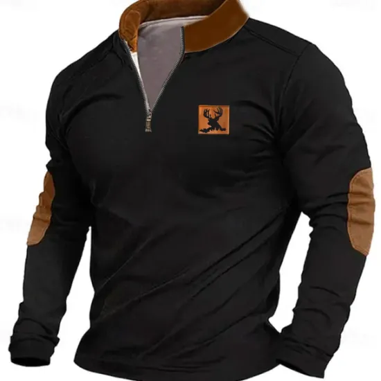 New OUKU Men's Cattle Sweatshirt Zip Sweatshirt Long Sleeve Sweatshirt Quarter Zip Daily Basic Print Sports Outdoor Travel Zip Up Spring & Fall