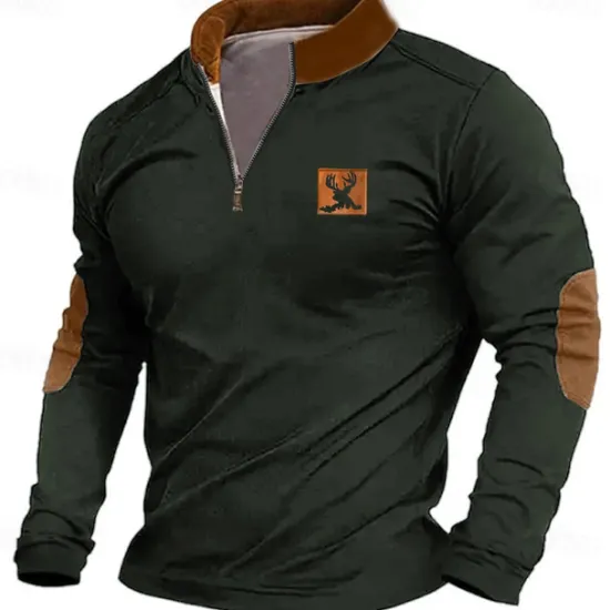 New OUKU Men's Cattle Sweatshirt Zip Sweatshirt Long Sleeve Sweatshirt Quarter Zip Daily Basic Print Sports Outdoor Travel Zip Up Spring & Fall
