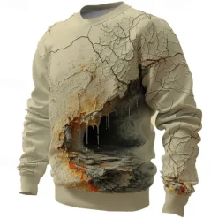 Discount OUKU Men's Cave Sweatshirts Sweatshirt Pullover Long Sleeve Sweatshirt Crew Neck 3D Subculture 3D Print Vacation Holiday Going out 3D Print Spring & Fall