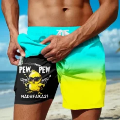 Discount OUKU Men's Chick Funny Gradient Color Lined Shorts 2 in 1 Board Shorts Swim Shorts Mid Waist Hawaiian Vacation Beach Wear Side Pockets With Compression Liner Elastic Drawstring Waist Designer Clothing