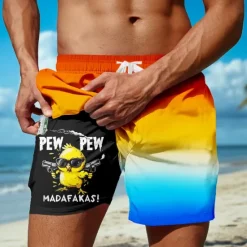 Discount OUKU Men's Chick Funny Gradient Color Lined Shorts 2 in 1 Board Shorts Swim Shorts Mid Waist Hawaiian Vacation Beach Wear Side Pockets With Compression Liner Elastic Drawstring Waist Designer Clothing