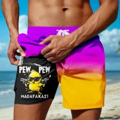 Discount OUKU Men's Chick Funny Gradient Color Lined Shorts 2 in 1 Board Shorts Swim Shorts Mid Waist Hawaiian Vacation Beach Wear Side Pockets With Compression Liner Elastic Drawstring Waist Designer Clothing