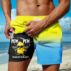 Discount OUKU Men's Chick Funny Gradient Color Lined Shorts 2 in 1 Board Shorts Swim Shorts Mid Waist Hawaiian Vacation Beach Wear Side Pockets With Compression Liner Elastic Drawstring Waist Designer Clothing