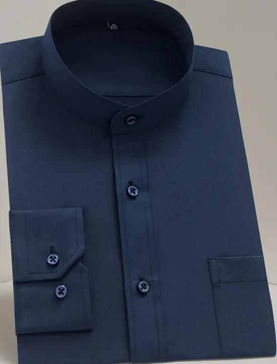Best OUKU Men's Chinese Collar Shirt Mandarin Collar Shirt Dress Shirt Collared Shirt Button Up Shirt Plain Wedding Party Black White Navy Blue Long Sleeve Grandad Collar All Seasons Clothing Apparel Collared