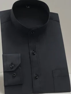 Best OUKU Men's Chinese Collar Shirt Mandarin Collar Shirt Dress Shirt Collared Shirt Button Up Shirt Plain Wedding Party Black White Navy Blue Long Sleeve Grandad Collar All Seasons Clothing Apparel Collared