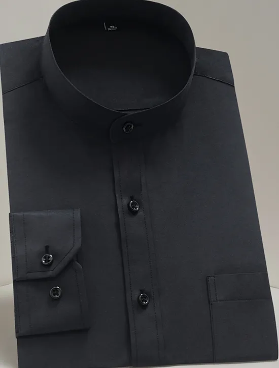 Best OUKU Men's Chinese Collar Shirt Mandarin Collar Shirt Dress Shirt Collared Shirt Button Up Shirt Plain Wedding Party Black White Navy Blue Long Sleeve Grandad Collar All Seasons Clothing Apparel Collared