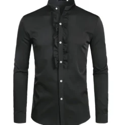 Outlet OUKU Men's Chinese Collar Shirt Mandarin Collar Shirt Prom Shirt Tuxedo Shirts Solid Colored Outdoor Party Black White Long Sleeve Stand Collar Summer Spring Clothing Apparel Button-Down