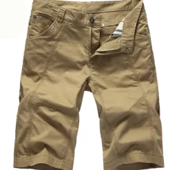 Online OUKU Men's Chino Shorts Bermuda shorts Work Shorts Pocket Plain Knee Length Outdoor Daily Going out Cotton Blend Fashion Streetwear Green Khaki Micro-elastic
