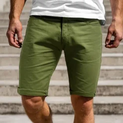 Clearance OUKU Men's Chino Shorts Bermuda shorts Work Shorts Pocket Plain Comfort Breathable Knee Length Outdoor Casual Daily Fashion Streetwear Blue Khaki