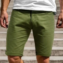 Clearance OUKU Men's Chino Shorts Bermuda shorts Work Shorts Pocket Plain Comfort Breathable Knee Length Outdoor Casual Daily Fashion Streetwear Blue Khaki