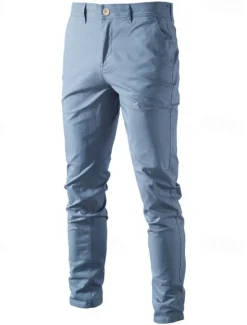 Clearance OUKU Men's Chinos Buttons Pocket Solid Color Breathable Wearable Full Length Outdoor Casual Daily Stylish Simple Black Yellow Micro-elastic