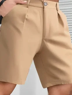 Online OUKU Men's Chinos Chino Shorts Buttons Pocket Plain Comfort Formal Party Work Fashion Classic Style Black Khaki Micro-elastic