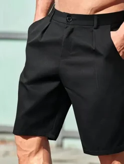 Online OUKU Men's Chinos Chino Shorts Buttons Pocket Plain Comfort Formal Party Work Fashion Classic Style Black Khaki Micro-elastic
