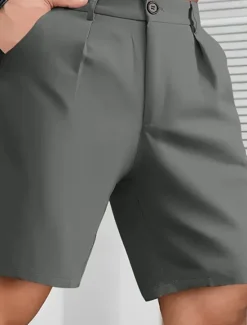 Online OUKU Men's Chinos Chino Shorts Buttons Pocket Plain Comfort Formal Party Work Fashion Classic Style Black Khaki Micro-elastic