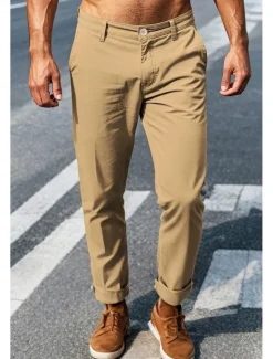 Outlet OUKU Men's Chinos Pants Trousers Trousers Chino Office Casual Cotton Navy Black Blue 30 31 32