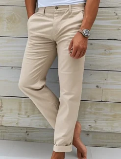 Hot OUKU Men's Chinos Slacks Chino Pants Buttons Pocket Plain Comfort Daily Classic Style Black White Micro-elastic