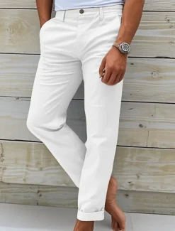Hot OUKU Men's Chinos Slacks Chino Pants Buttons Pocket Plain Comfort Daily Classic Style Black White Micro-elastic