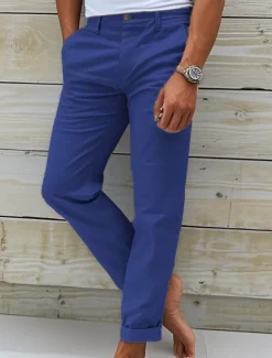 Hot OUKU Men's Chinos Slacks Chino Pants Buttons Pocket Plain Comfort Daily Classic Style Black White Micro-elastic