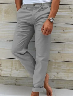 Hot OUKU Men's Chinos Slacks Chino Pants Buttons Pocket Plain Comfort Daily Classic Style Black White Micro-elastic