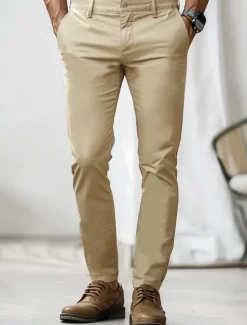 Sale OUKU Men's Chinos Solid Color Full Length Outdoor Vacation Home Vacation Vintage Navy Blue Khaki Micro-elastic