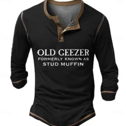 OUKU Men's Christmas Letter old geezer formerly known as stud muffin Henley Shirt Long Sleeve 3D Printing Daily Simple Funny Party Casual Daily Winter Spring & Fall Black Blue Henley Henley T-Shirt