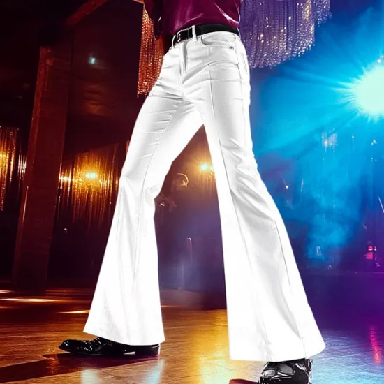 Clearance OUKU Men's Christmas Pants Flare Disco Pants Bell Bottom Trousers Pocket Plain Comfort Soft Full Length Carnival Party Christmas Vintage Fashion Black White Stretchy