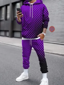 Discount OUKU Men's Circle Geometrical 2pcs 3D Sweatshirt Sets Tracksuit Hoodie Sweatshirt Long Sleeve Long pants Hooded Streetwear Casual Daily Athleisure Daily Wear 3D Print Spring Fall Winter White Red Blue