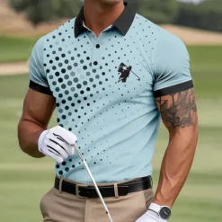 Online OUKU Men's Circle Golf Sports Polo Shirts Short Sleeve Polo Shirts Collared Shirts Casual Outdoor Sports Daily Wear 3D Print Summer Lake blue White Blue