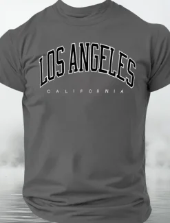 Online OUKU Men's City Los Angeles T Shirt Tee Top 100% Cotton Short Sleeve Graphic Shirt Black White Dark Grey Comfortable Tee Street Sports Outdoor Fashion Designer Clothing
