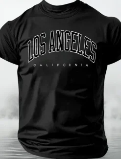 Online OUKU Men's City Los Angeles T Shirt Tee Top 100% Cotton Short Sleeve Graphic Shirt Black White Dark Grey Comfortable Tee Street Sports Outdoor Fashion Designer Clothing