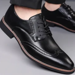 Outlet OUKU Men's Classic Brown Wingtip Oxford Shoes – Faux Leather Brogue Lace-Up Dress Shoes for Business and Formal Occasions