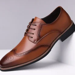 Outlet OUKU Men's Classic Brown Wingtip Oxford Shoes – Faux Leather Brogue Lace-Up Dress Shoes for Business and Formal Occasions