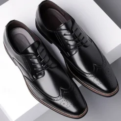 Outlet OUKU Men's Classic Brown Wingtip Oxford Shoes – Faux Leather Brogue Lace-Up Dress Shoes for Business and Formal Occasions