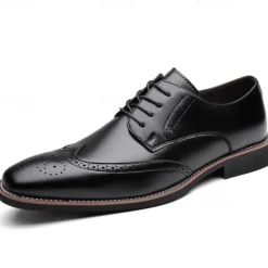 Outlet OUKU Men's Classic Brown Wingtip Oxford Shoes – Faux Leather Brogue Lace-Up Dress Shoes for Business and Formal Occasions