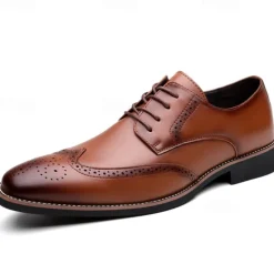 Outlet OUKU Men's Classic Brown Wingtip Oxford Shoes – Faux Leather Brogue Lace-Up Dress Shoes for Business and Formal Occasions